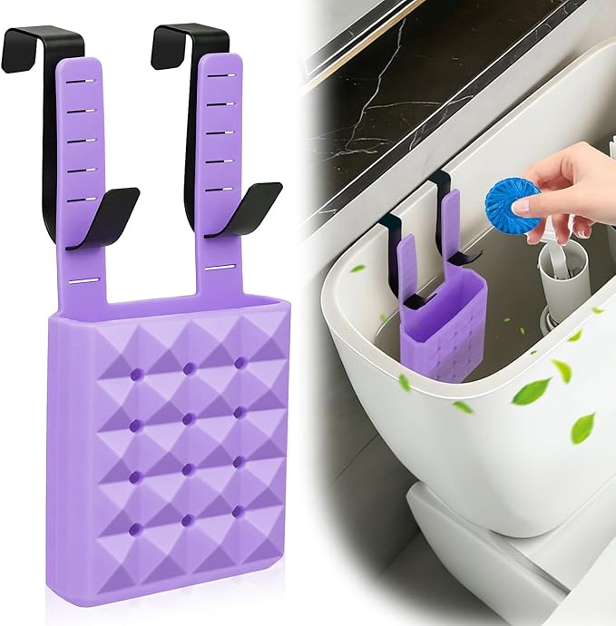 Adjustable Toilet Tank Tablet Holder-Hanging Silicone Basket Carrier with Rustproof Hooks for Bowl Cleaner & Bleach Tablet Hanger Pouch Organizer, Accessory Fit Up to 7" Water Level