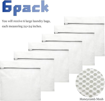 6 XX-Large Honeycomb Mesh Laundry Bag for Washing Machine - 24 X 24inch Large Lingerie Bags for Delicates, Durable Garment Bag for Sweater, Sheets, Blankets, Jeans [ 6 Pack ]