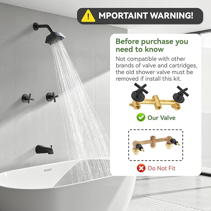 2 Handle Shower Faucet Set with Tub Spout 6-Spray Shower Head and Handle Set Shower Trim Kit with Rough-in Valve Bathroom Shower Faucet Valve Trim Kit Matte Black