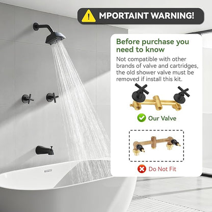 2 Handle Shower Faucet Set with Tub Spout 6-Spray Shower Head and Handle Set Shower Trim Kit with Rough-in Valve Bathroom Shower Faucet Valve Trim Kit Matte Black