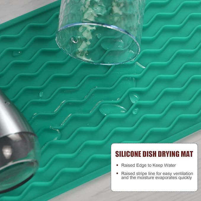 Silicone Dish Drying Mat for Multiple Usage, Easy clean, Eco-friendly, Heat-resistant Dish Drainer Mat for Kitchen Counter,Sink,Refrigerator or Drawer liner (12" x 6", Green)
