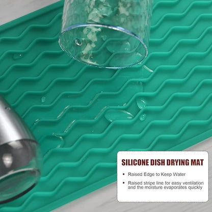 Silicone Dish Drying Mat for Multiple Usage, Easy clean, Eco-friendly, Heat-resistant Dish Drainer Mat for Kitchen Counter,Sink,Refrigerator or Drawer liner (12" x 6", Green)