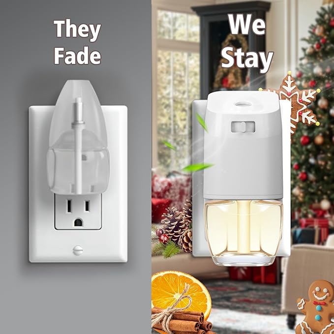 Plug-in Air Freshener Refill Starter Kit - 12 Winter Scents & 1 Warmer, Wall Plug Refills, Gingerbread, Santa’s Cookies, Apple Cider, Orange Cinnamon, Warm Bonfire, Balsam Cedar, for Home & Bathroom