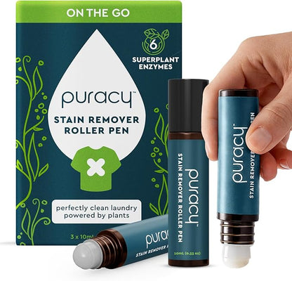 Puracy Stain Remover Pen Stain Stick, Natural Based Travel and Laundry Stain Cleaner for Clothes, Baby Essentials, Kids Stains, Oil and Fabric Spot Cleaner, Unscented (Pen, 3 pack)