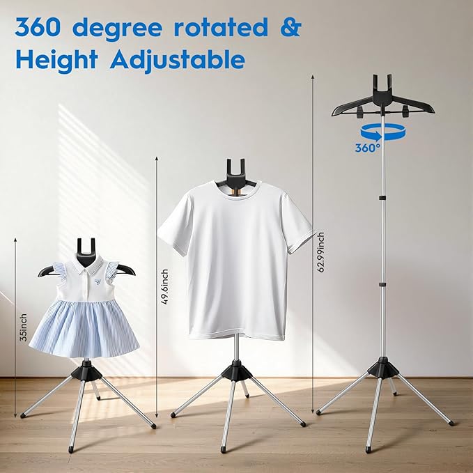 Steamer Stand for Clothes with Ironing Gloves & Carrying Bag Portable Adjustable Garment Steamer Stand Handheld Steamer Hanger Rack for Travel Home, Black