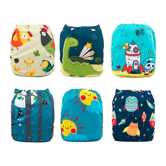 babygoal Reusable Cloth Diapers 6 Pack+6pcs Microfiber Inserts+4pcs Rayon from Bamboo Inserts, One Size Adjustable Washable Pocket Nappy Covers for Baby Boys,Rash-Free