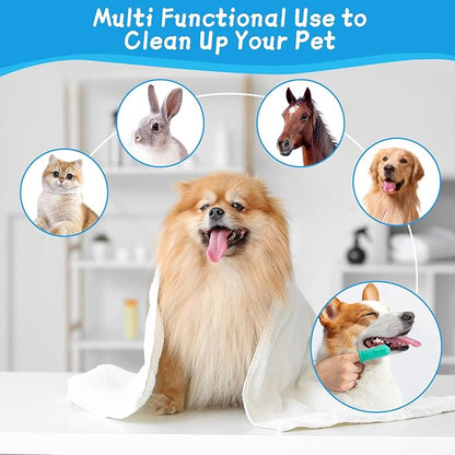 Dog & Cat Grooming Gloves – 2-in-1 Silicone Shower Gloves with Finger Toothbrush – Soft, Multifunctional Pet Hair Remover for Bathing, Massaging & Cleaning(Blue)