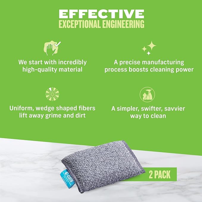 E-Cloth 2-Pack Non-Scratch Scrubbing Pads, Microfiber Scrubber and Dish Sponge, Ideal for a Streak-Free Clean Grill, Cast Iron and Dishes, Washable and Reusable, 100 Wash Promise