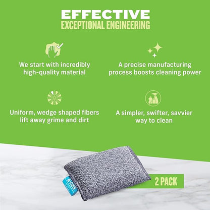 E-Cloth 2-Pack Non-Scratch Scrubbing Pads, Microfiber Scrubber and Dish Sponge, Ideal for a Streak-Free Clean Grill, Cast Iron and Dishes, Washable and Reusable, 100 Wash Promise