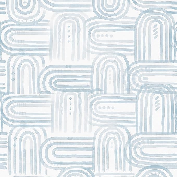 Modern Peel and Stick Wallpaper Light Blue Wallpaper 17.3" x 200" Boho Abstract Geometric Contact Paper Waterproof Wall Paper for Bedroom Cabinets Furniture Vinyl