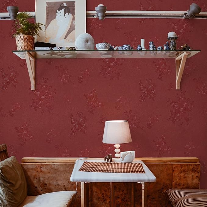 Dark Red Peel and Stick Wallpaper Textured Embossed Floral Contact Paper Peel and Stick 393inL78.7inW Retro Crimson Red Flower Self Adhesive Removable Wallpaper for Bathroom Waterproof Thicken