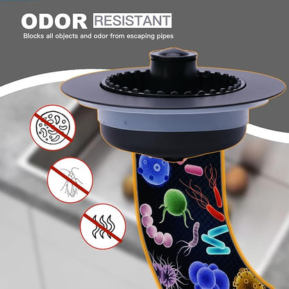 Kitchen Sink Drain Strainer 3 in 1, 304 Stainless Steel Pop Up Sink Stopper, Anti-Clogging Drain Stopper, Strainers for Kitchen, Drain Cover and Kitchen Accessories for US Standard Sink (Black)