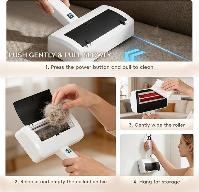 Pet Hair Remover for Carpet, Electric Lint Roller Adjustable Handle Reusable Carpet Rake Dog Cat Hair Removal Tool for Carpets, Rugs, Furniture