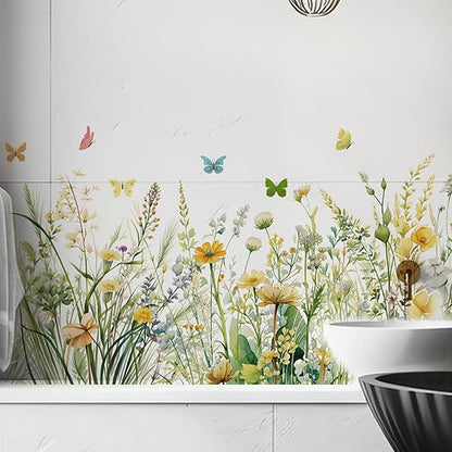 Flowers Wall Decals Room Decor Flower Wall Stickers, Wildflower Dandelion Grass Wall Art Murals, 3D Flower Pattern Self-Adhesive Wall Stickers for Girls Bedroom Living Room Nursery Decor