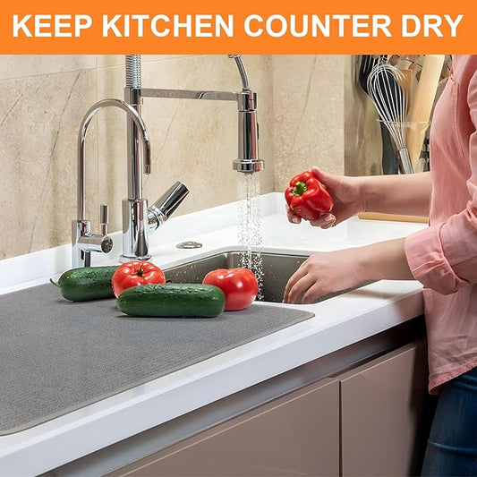 Dish Drying Mat 24 x 17 in, Large Microfiber Drying Mats, Absorbent Quick Dry Pad for Kitchen Counter, Countertop Protector for Dishes, Pots & Pans, Machine Washable, Gray (1 PCS)