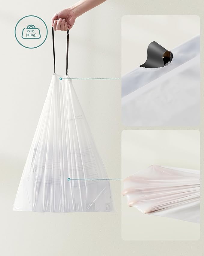 SONGMICS Trash Bags for 8-Gallon (30 L) Trash Cans, Drawstring Kitchen Garbage Bags, Pre-Separated, Liner Code 30A, 2 Rolls, 90 Count, White UKRB30A02