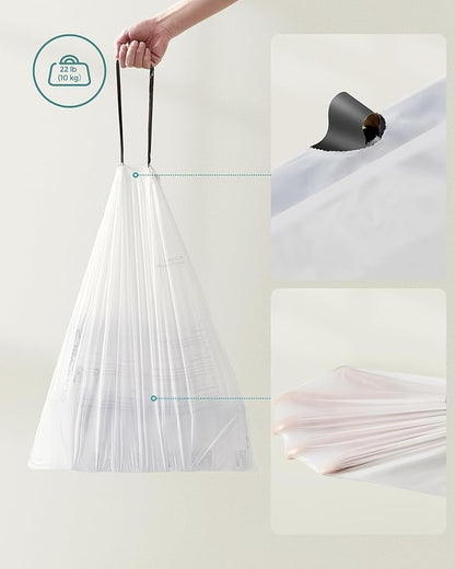 SONGMICS Trash Bags for 8-Gallon (30 L) Trash Cans, Drawstring Kitchen Garbage Bags, Pre-Separated, Liner Code 30A, 2 Rolls, 90 Count, White UKRB30A02