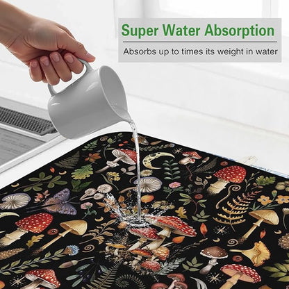 Dish Drying Mat Drainer Pads - Extra Large Microfiber Drying Mats for Dishes Kitchen Counter Super Absorbent Pads for Draining Racks (Black,18"x24" )