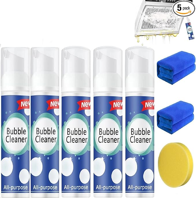 Bubble Cleaner Foam,Foaming Heavy Oil Stain Cleaner,All-Purpose Rinse-free Cleaner Spray,Kitchen Deep Cleaning Spray,Powerful Stain(100ML*5PCS) (5)