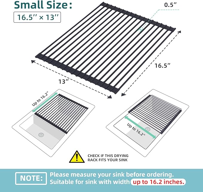 Ohuhu Roll Up Dish Racks, 16.5" L x 13" W Over The Sink Dish Drainer Drying Rack Kitchen Sink Organizer Silicone Wrapped Large in Sink Dish Drying Rack Foldable Rolling Drain Mats Anti-Slip