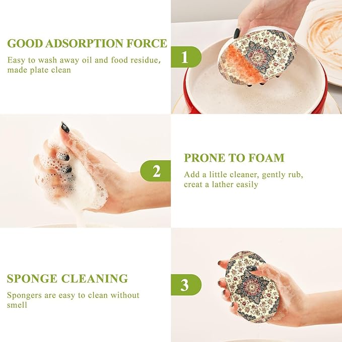Vintage Carpet Texture Kitchen Scrub Sponges, Pop-up Kitchen Cleaning Sponges Reusable Dish Washing Sponges for Bathroom Household Cleaning 3 Pack - Non Scratch Scrubber