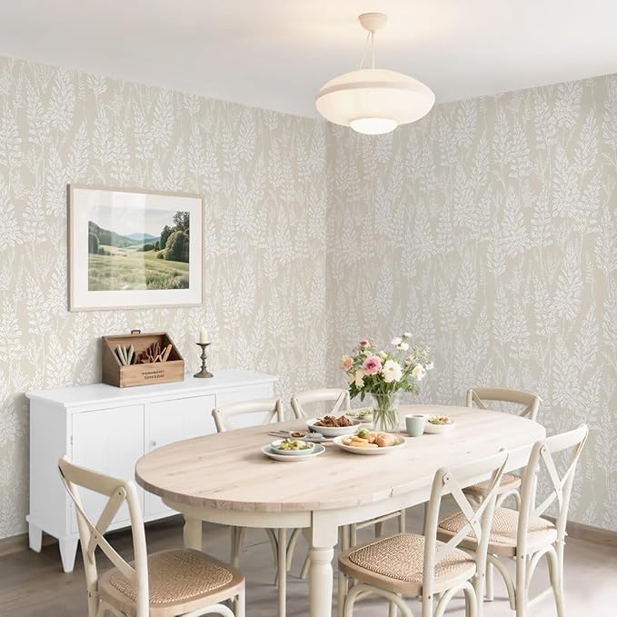 Ismoon Floral Peel and Stick Wallpaper Boho Beige Contact Paper 17.3''x78.7'' Neutral Wallpaper Renter Friendly Removable Self-Adhesive Wall Paper for Bedroom Kitchen Wall Decor Vinyl