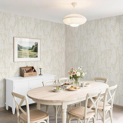 Ismoon Floral Peel and Stick Wallpaper Boho Beige Contact Paper 17.3''x78.7'' Neutral Wallpaper Renter Friendly Removable Self-Adhesive Wall Paper for Bedroom Kitchen Wall Decor Vinyl