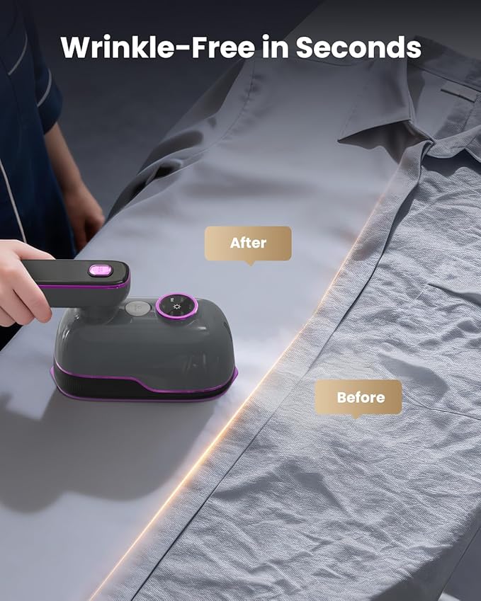 Travel Steamer Iron for Clothes, Portable Handheld Garment Steamer with 6 Smart Modes, Strong Penetrating Steam, 180° Rotatable Handle, 150ml Large Tank for Home & Travel (Light Gray)