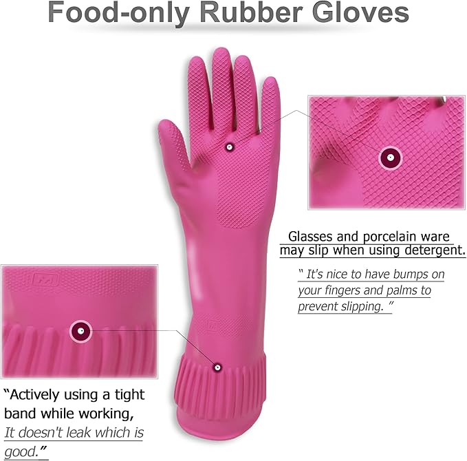 Kitchenware Mamison Quality Rubber Gloves Pink Size M, Waterproof Rubber Gloves 1 Pairs, Korean Home and Improvement Brand