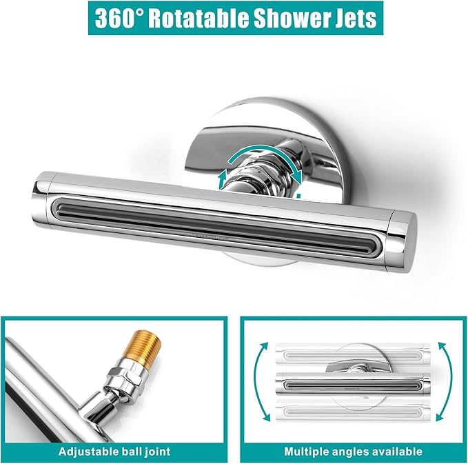 SKOWLL Waterfall Shower Adjustable, Wall Mount Modern Rainfall Waterfall Shower Head Set, Polished Chrome Waterfall Showerhead Jet, High Pressure Shower Body Spray Jets