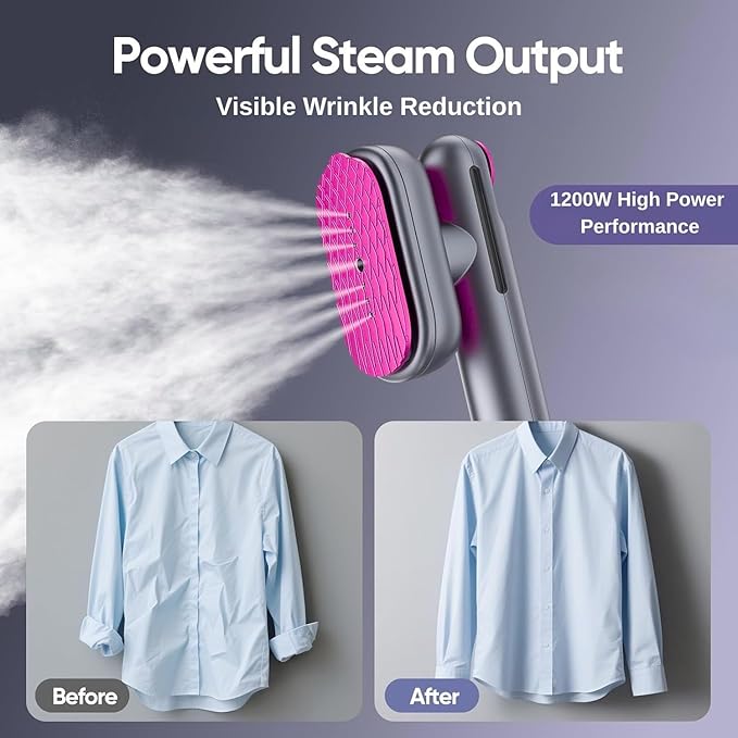 Handheld Travel Steamer for Clothes, Portable Iron Steamer, Garment Steamer & Iron 2 in 1, 15s Fast Heat-Up, 1200W Power, Travel Size with Ceramic Heat Panel, Drip-Free, Auto Shut-Off, 110-120V