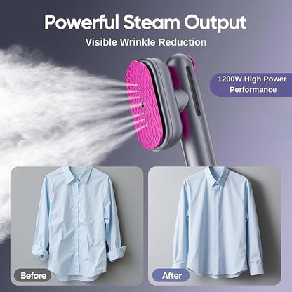 Handheld Travel Steamer for Clothes, Portable Iron Steamer, Garment Steamer & Iron 2 in 1, 15s Fast Heat-Up, 1200W Power, Travel Size with Ceramic Heat Panel, Drip-Free, Auto Shut-Off, 110-120V