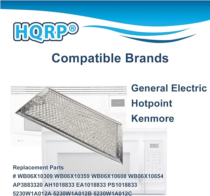HQRP Oven Hood Aluminum Mesh Grease Filter compatible with GE WB06X10654 AP3883320 PS1018833 G-5012 Replacement fits GEHCSA1201RSS01 JVM1490BD003 JVM1790BKC01 ZSA1201RSS01 Microwaves