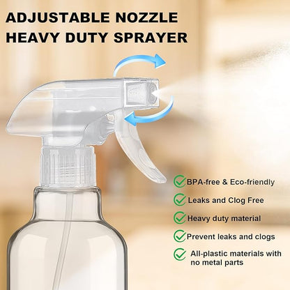 Glass Spray Bottles 16.9oz Empty Spray Bottle Mist/Stream Spraying Small Refillable Containers for Hair Care, Cleaning Solutions, Plants, Essential Oils 1 Pack (Clear-1, 16.9oz)