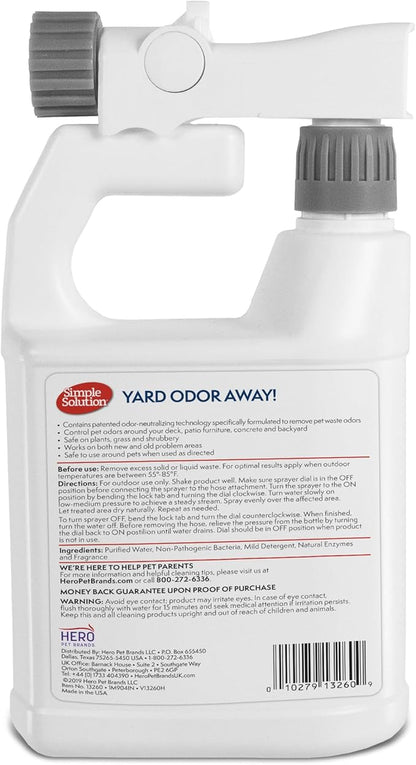 Simple Solution Yard Odor Eliminator Spray, Outdoor Pet Odor Remover, Lawn Deodorizer, Dog Urine Neutralizer, Enzyme Cleaner for Artificial Grass, Kennels, Patios, Decks, and Backyard Surfaces, 32oz