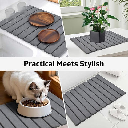 Large Stone Dish Drying Mats for Kitchen Counter, 24"(L)×16"(W), Fast Drying Collapsible Mat, Eco-Friendly Absorbent Diatomaceous Earth Mats for Dishes Bottles, Match Any Countertop【Dark gray】