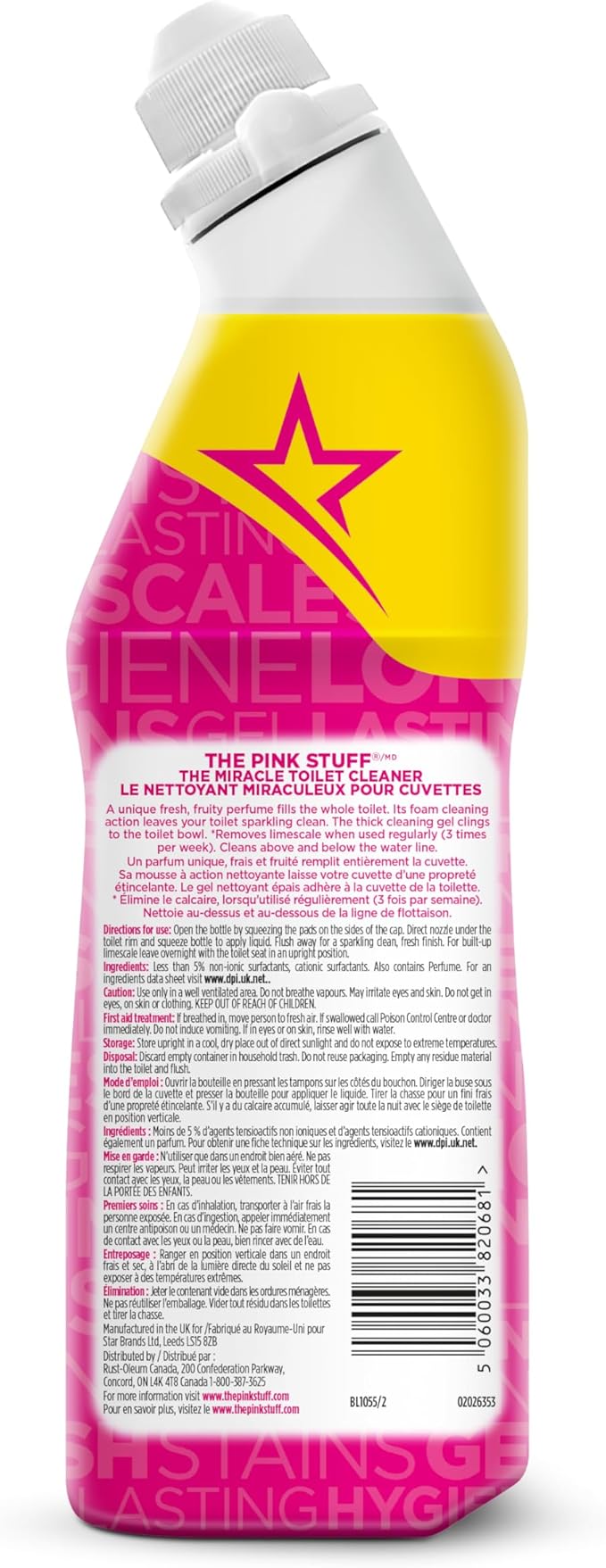 The Pink Stuff Miracle Toilet Cleaner, 750ml – Powerful Stain-Removing Gel for a Sparkling Clean Bowl – Eliminates Limescale, Tough Stains & Odors with Fresh Rhubarb Scent