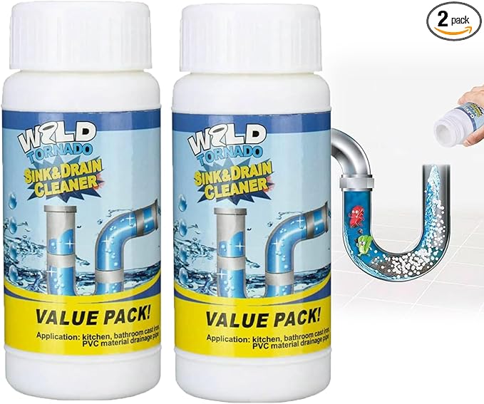 Wild Tornado Powerful Sink & Drain Cleaner Powder - Quick Foaming Super Cleaning Agent for Kitchen, Bathroom & Toilet Pipes (2pcs)