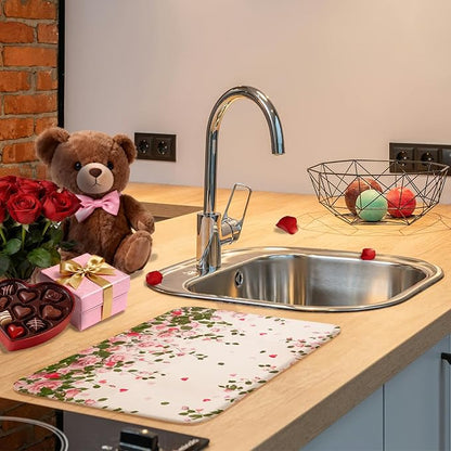 Valentine Dish Drying Mat, Ultra Absorbent Valentines Day Drying Mat for Kitchen Counter, Coffee Maker, 18 x 24 Inch