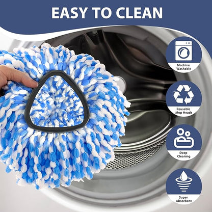 Spin Mop Replacement Set for O-Ceda 2-Tank System, Includes 2 Mop Head Replacement, 1 Mop Handle (30-58in Adjustable 4-Section Pole), 1 Spin Base