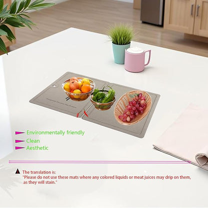 Foldable stone dish drying mat,Diatomaceous Earth Kitchen Countertopd dish drying mat - Mat for Dishes, Utensils | Reusable & Fast Drying,for Dishes ,Bottles, Cups, Match Any Countertop