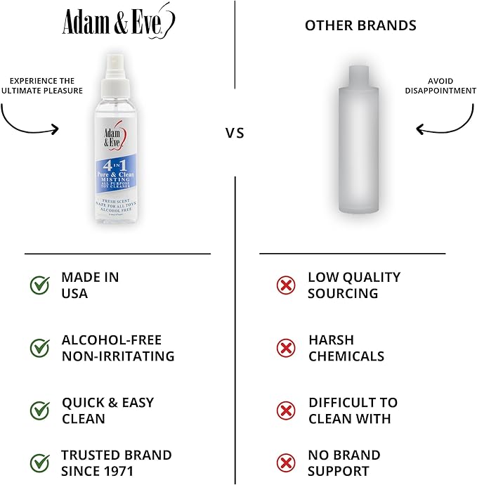 Adam & Eve Sex Toy Cleaner, 4 In 1 Pure And Clean Misting Spray, Fast Acting Misting Spray For Adult Toys, Vibrators, Dildos, Fresh Scent, Water Based Formula Perfect for Gifting, No Residue, 4 oz