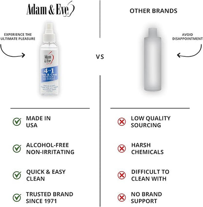 Adam & Eve Sex Toy Cleaner, 4 In 1 Pure And Clean Misting Spray, Fast Acting Misting Spray For Adult Toys, Vibrators, Dildos, Fresh Scent, Water Based Formula Perfect for Gifting, No Residue, 4 oz