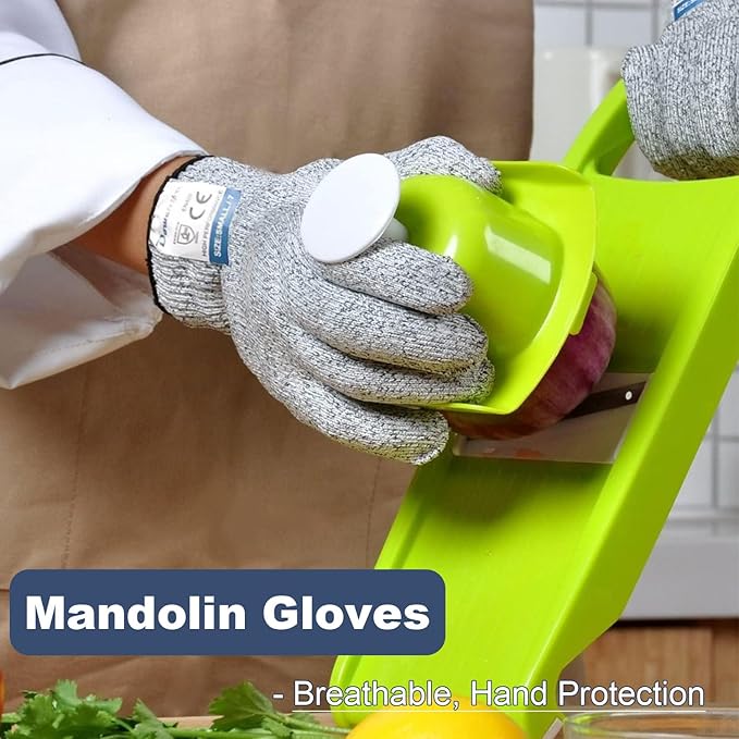 Dowellife Cut Resistant Gloves Food Grade Level 5 Protection, Safety Kitchen Cuts Gloves for Oyster Shucking, Fish Fillet Processing, Mandolin Slicing, Meat Cutting and Wood Carving. (Small-3 Pairs)