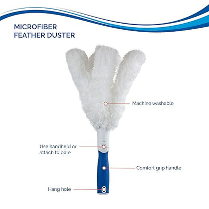 Unger Connect and Clean Microfiber Feather Duster for Household Cleaning and Dusting, Cleans Fragile Objects, Glassware, Vases, Picture Frames, Machine Washable, Compatible with Threaded Pole