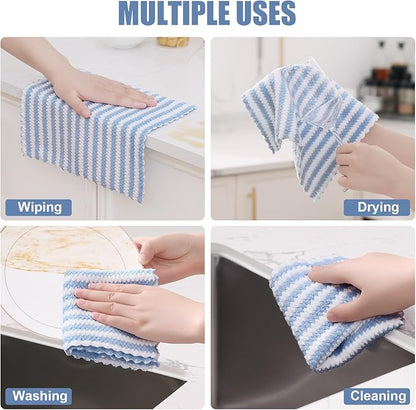 Homaxy 12 Pack Kitchen Dish Cloths, Ultra Soft and Absorbent Dish Towels, Reusable Fast Drying Microfiber Cleaning Cloth, Coral Velvet Wave Design No-lint, 10 x 10 inches, Blue/Pink/Grass Green