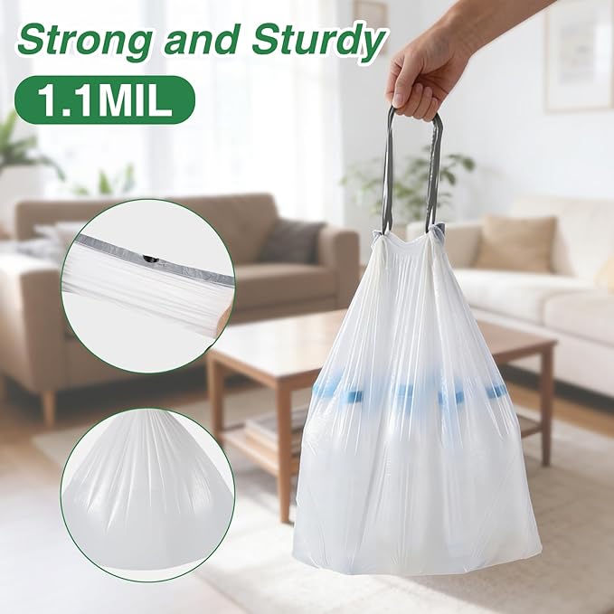 80 Counts 8 Gallon Trash Bag Drawstring Small Trash Bags, Thick Pre-separated Garbage Bags, Trash Bin Liners, Suitable for bathroom, kitchen, bedroom, office (White)