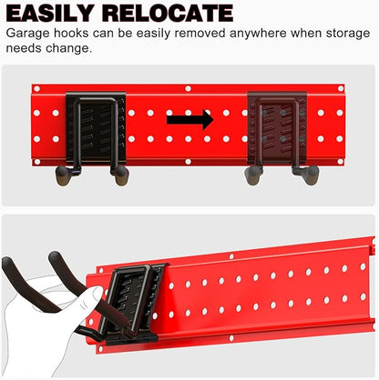 NattyDot Garage Tool Organizer Wall Mount 49.5inch With 9 Hooks,Shovel Holder Wall Mount Ski Rck for Garage Garden Tool Rack Heavy Duty(Red)