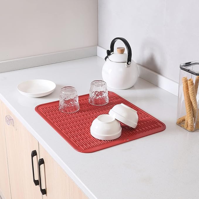 MicoYang Silicone Dish Drying Mat for Multiple Usage,Easy clean,Eco-friendly,Heat-resistant Silicone Mat for Kitchen Counter or Sink,Refrigerator or Drawer Liner Red 2XL 24 inches x 18 inches
