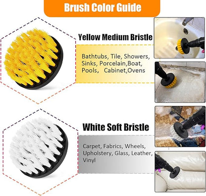 15Pcs Drill Brush Attachment Set, Drill Scrubber Brush Kit Include Soft Drill Wheel Brush, Scrub Pads, Sponge, Drill Cleaning Brush Attachment Set for Car, Bathroom, Tub, Tile, Floor, Grout, Boat